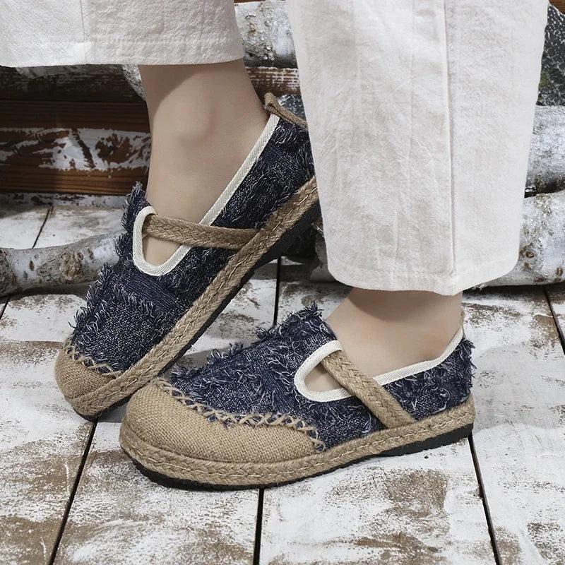 Casual Woman Shoe Female Footwear Shallow Mouth Soft Slip-on All-Match Dress Breathable Slip on Retro Fisherman Flat Fabric