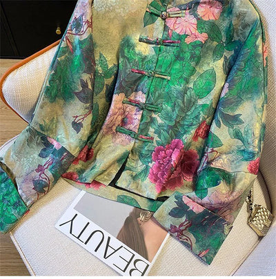Women's Jacket Outerwears  New Chinese Light National Wind Jacquard Jacket Women's Spring Tang Suit Buckle High-end Retro Coat