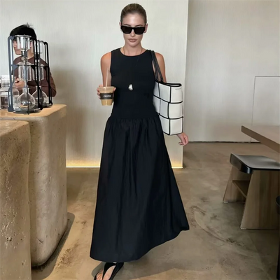 PB&ZA2024 autumn new women's clothing fashion temperament slim fit casual solid color versatile splicing long vest skirt