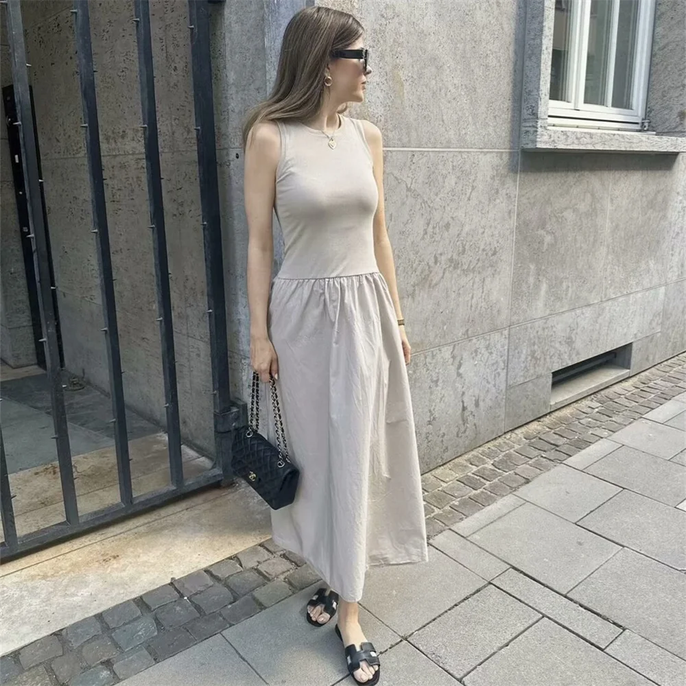 PB&ZA2024 autumn new women's clothing fashion temperament slim fit casual solid color versatile splicing long vest skirt
