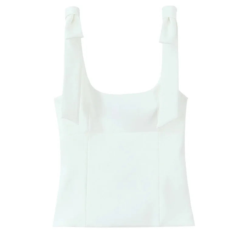 TRAF Yellow Crop Top Women Summer Sleeveelss Butterfly Top Woman Cuteore Bow White Camisole Top Backless Women's Tanks Top 088