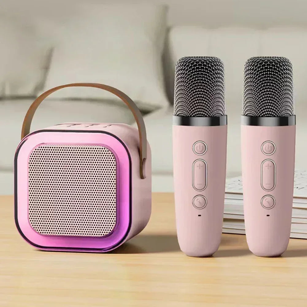 K12 Wireless Bluetooth Speaker Multifunction with 2 Microphone Mic RGB Portable Music Player Karaoke Machine for Child Home Gift