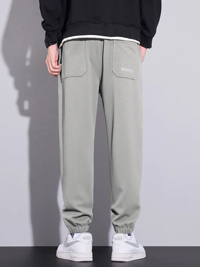 New Men's Waffle Casual Pants Elastic Waist Straight Harem Pants Comfortable Stretch Sweatpants Fashion Embroidery Male Trousers