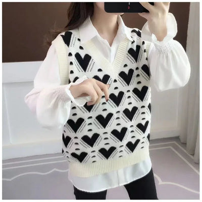 Fashion Women Vest Autumn Outerwear 2024 New Knitted Women's Autumn and Winter Sweater Korean Style V Collar Coat