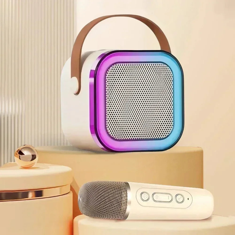 K12 Wireless Bluetooth Speaker Multifunction with 2 Microphone Mic RGB Portable Music Player Karaoke Machine for Child Home Gift