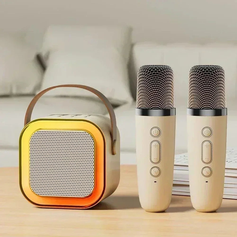 K12 Wireless Bluetooth Speaker Multifunction with 2 Microphone Mic RGB Portable Music Player Karaoke Machine for Child Home Gift