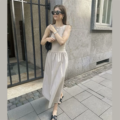 PB&ZA2024 autumn new women's clothing fashion temperament slim fit casual solid color versatile splicing long vest skirt