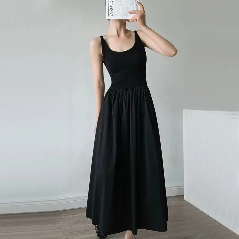 Elegant Hepburn Style Midi Dress Women Summer Fashion Streetwear Sleeveless A Line Dress Ladies Korean Party All Match Vestidos