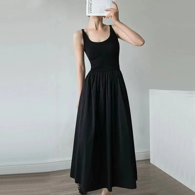 Elegant Hepburn Style Midi Dress Women Summer Fashion Streetwear Sleeveless A Line Dress Ladies Korean Party All Match Vestidos