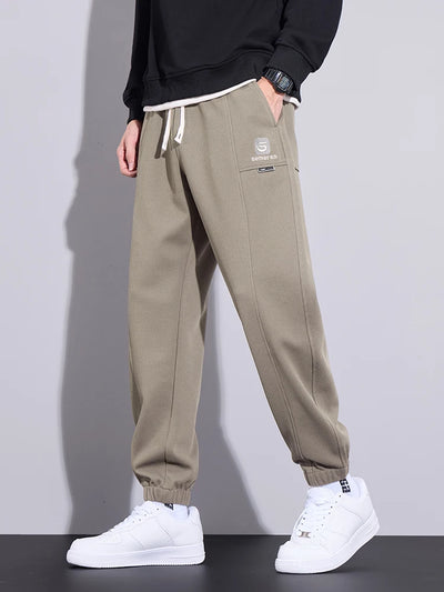New Men's Waffle Casual Pants Elastic Waist Straight Harem Pants Comfortable Stretch Sweatpants Fashion Embroidery Male Trousers