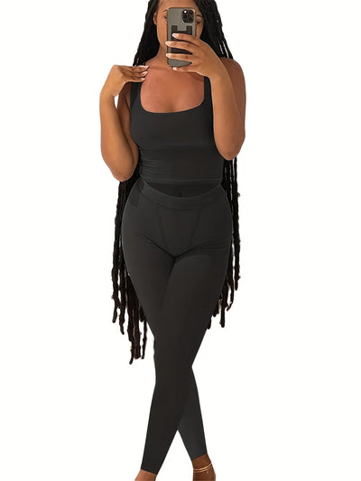 Casual Workout Short Sets 2 Piece Outfits for Women Ribbed Crop Tank Top High Waist Leggings activewear