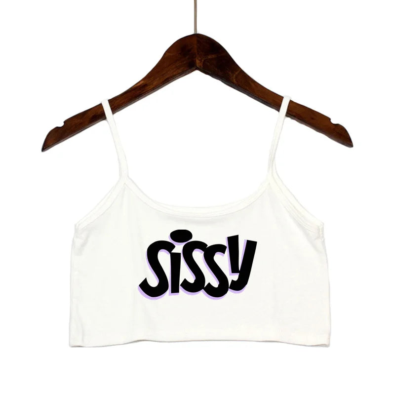 SISSY Letters Top Women Summer Sling Tube Top Sexy Seamless Sexy Sleeveless Tank Top Summer Camis Backless Camisole Crop Top