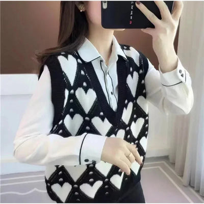 Fashion Women Vest Autumn Outerwear 2024 New Knitted Women's Autumn and Winter Sweater Korean Style V Collar Coat