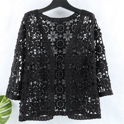 Outerwears Jackets Knitted Sunscreen Clothing Women's Summer  Loose Cardigan V-neck and Cropped Sleeve air Conditioning Shirt