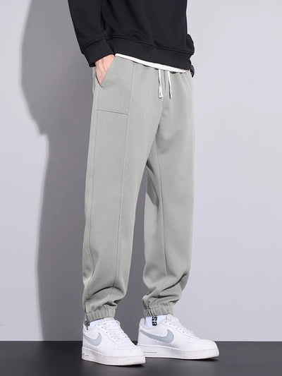 New Men's Waffle Casual Pants Elastic Waist Straight Harem Pants Comfortable Stretch Sweatpants Fashion Embroidery Male Trousers