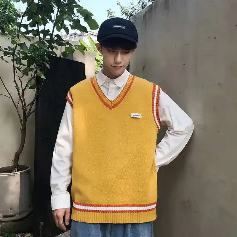 Waistcoat Loose Fit Sweater Man V Neck Sleeveless Streetwear New In Knit Vests for Men Designer High Quality Clothing Deals 2024