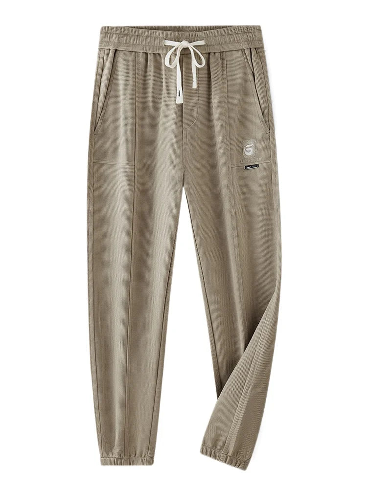 New Men's Waffle Casual Pants Elastic Waist Straight Harem Pants Comfortable Stretch Sweatpants Fashion Embroidery Male Trousers