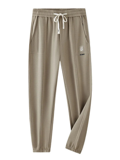 New Men's Waffle Casual Pants Elastic Waist Straight Harem Pants Comfortable Stretch Sweatpants Fashion Embroidery Male Trousers