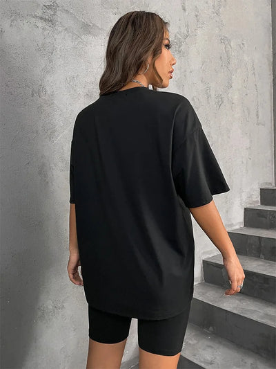 Europe and the United States Can Wear a Casual Suit WOMEN'S Pajamas Loose T-shirt Tight Shorts Slim Shorts Top