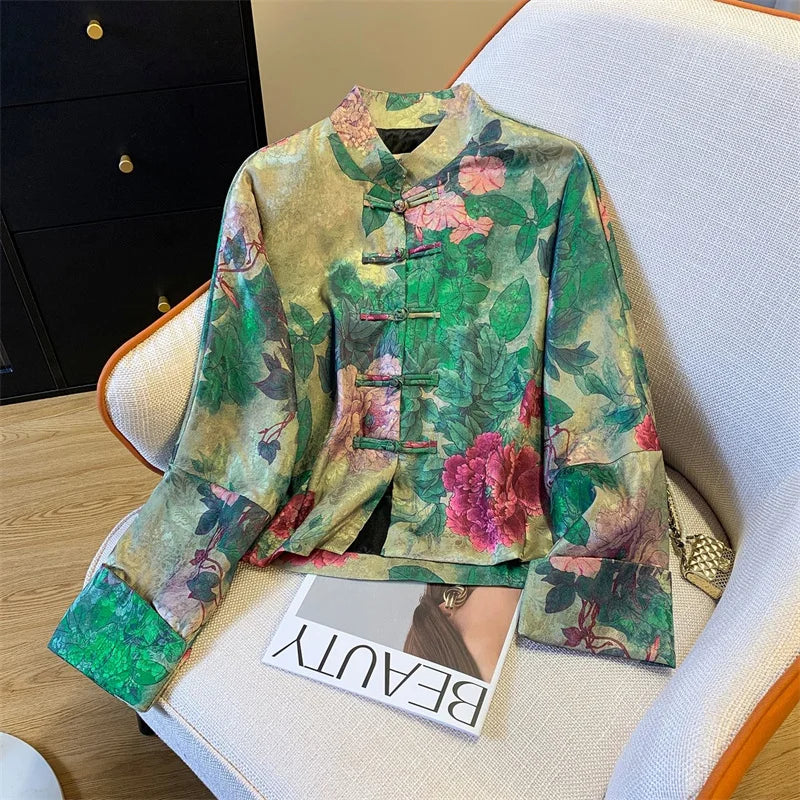Women's Jacket Outerwears  New Chinese Light National Wind Jacquard Jacket Women's Spring Tang Suit Buckle High-end Retro Coat