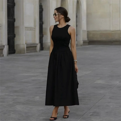 PB&ZA2024 autumn new women's clothing fashion temperament slim fit casual solid color versatile splicing long vest skirt