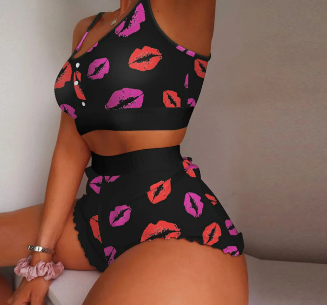 Ladies Loungewear Homewear 2 Pieces Set Women's Pajama Shorts Suit Multiple Print Underwear Sexy Lingerie Camisoles Tanks Nighty